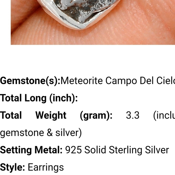 GENUINE METEORITE CAMPO DEL CIELO STUD EARRINGS .925 Sterling 3rd eye chakra - Picture 6 of 6
